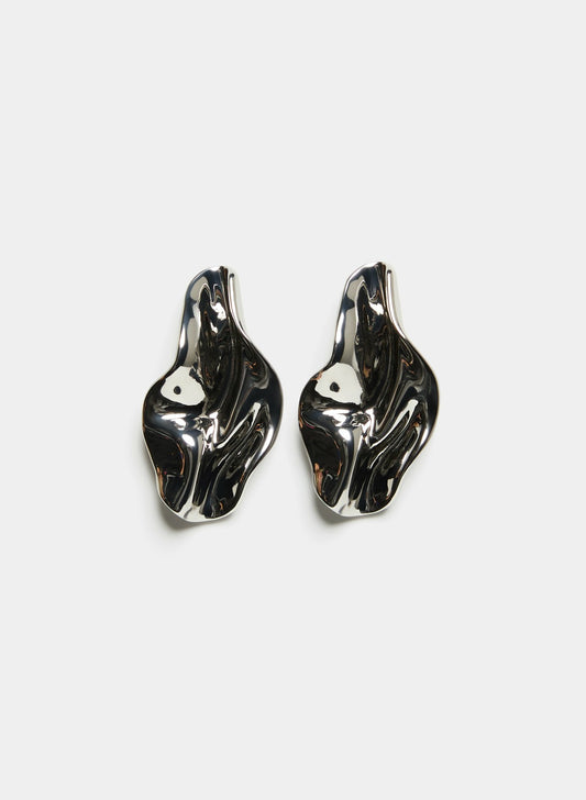Women Folded Abstract Stud Earrings Silver | Melanie Lyne