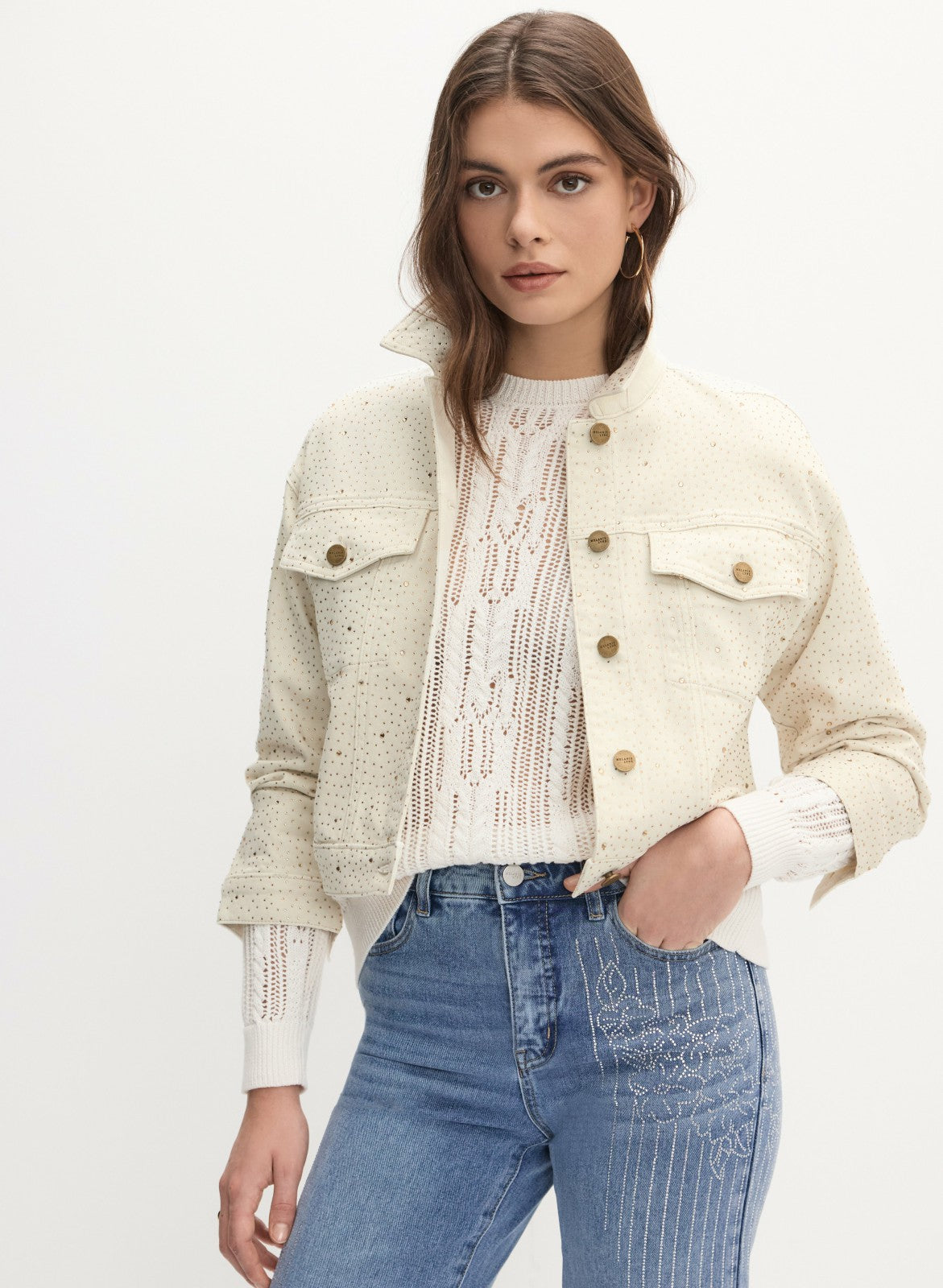 Women Embellished Denim Jacket Alabaster | Melanie Lyne