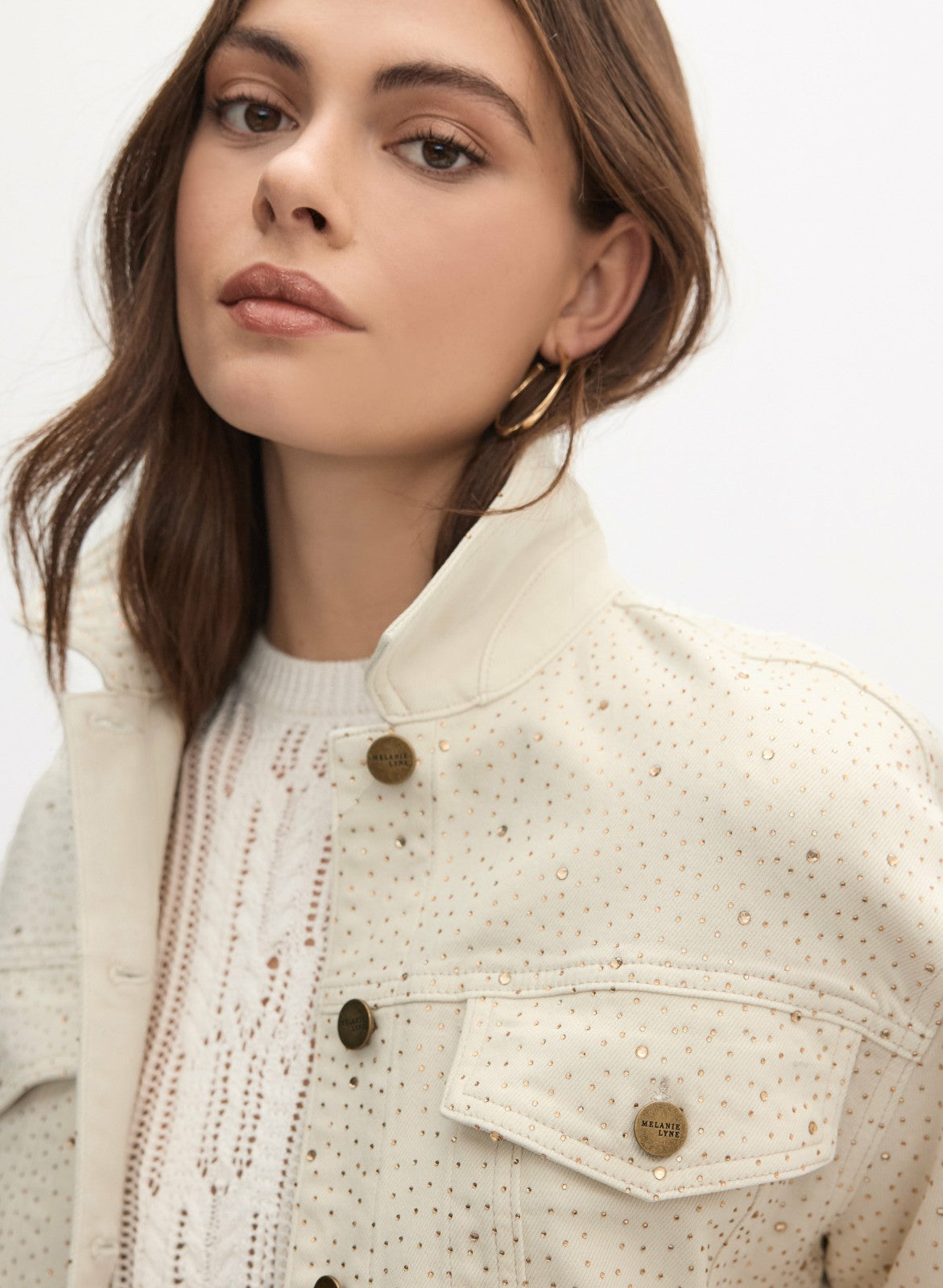 Women Embellished Denim Jacket Alabaster | Melanie Lyne
