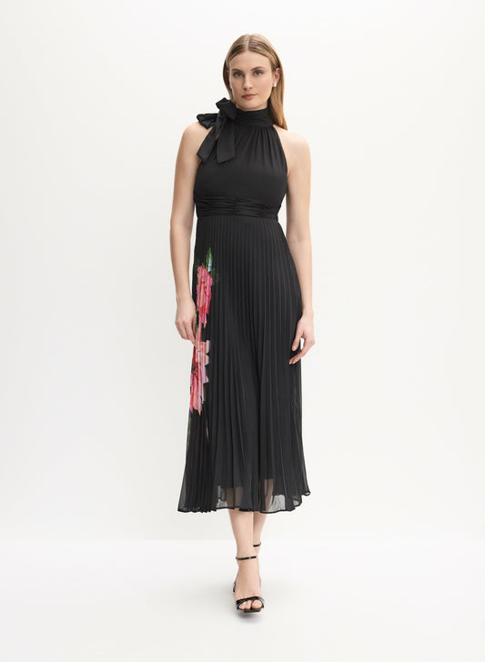 Women Floral Placement Print Halter Dress Black Pattern | Melanie Lyne