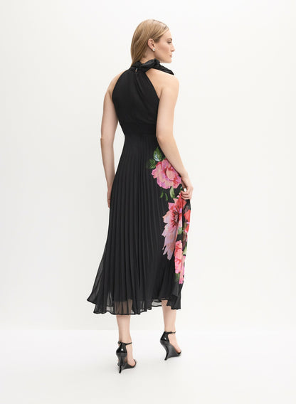 Women Floral Placement Print Halter Dress Black Pattern | Melanie Lyne
