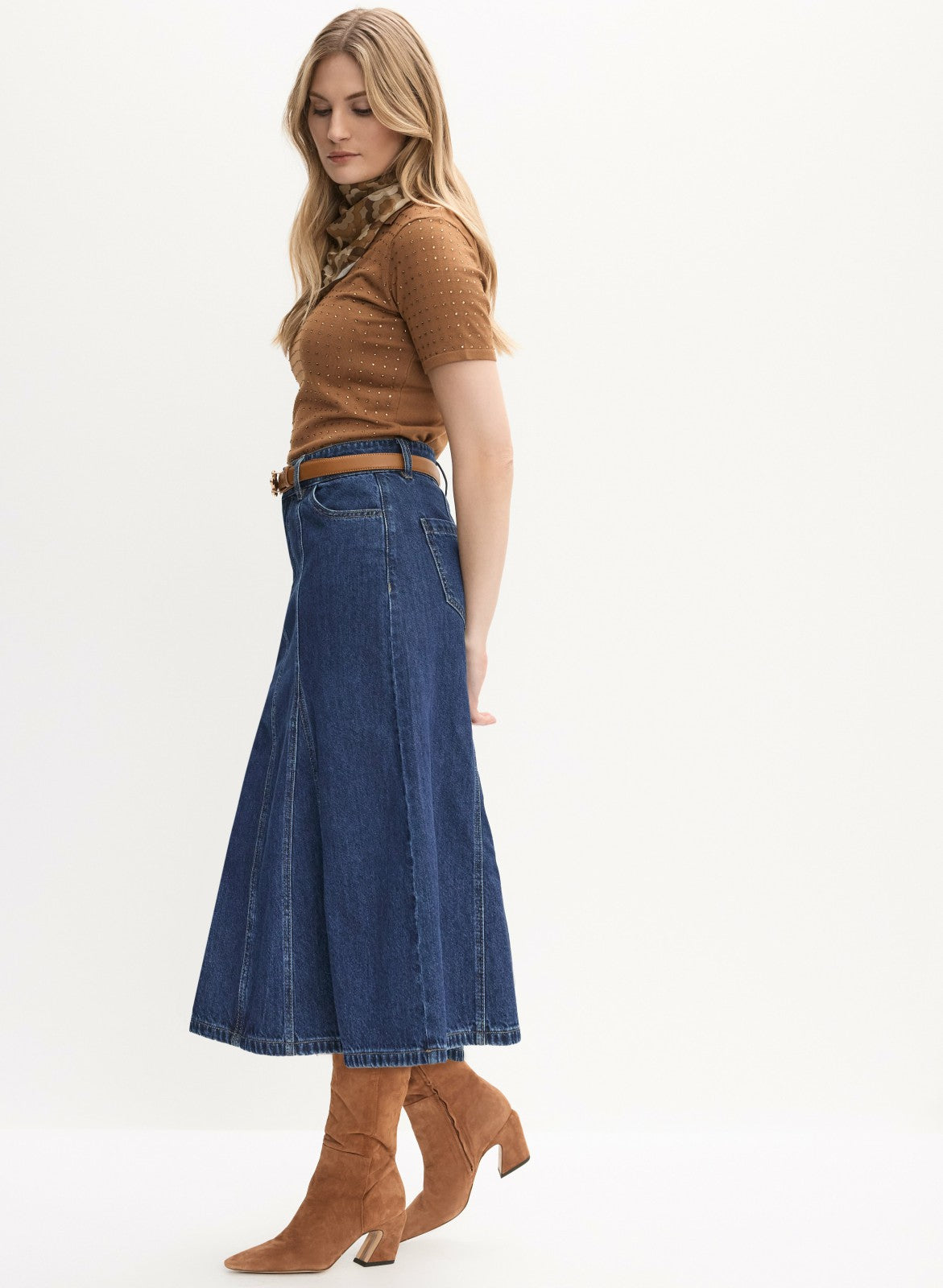 Women Denim Midi Skirt Rinse Tint | Melanie Lyne