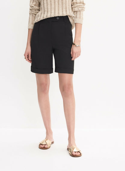 Women Pleated Cotton-Blend Shorts Black | Melanie Lyne