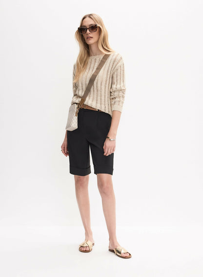 Women Pleated Cotton-Blend Shorts Black | Melanie Lyne