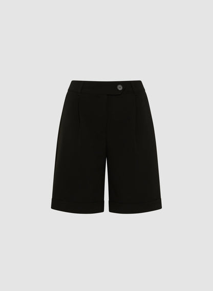 Women Pleated Cotton-Blend Shorts Black | Melanie Lyne