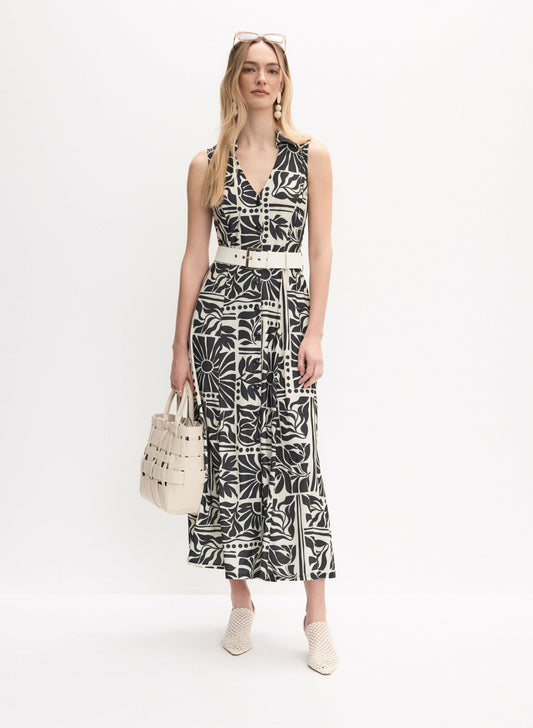 Women Tropical Print Shirt Dress Black & White | Melanie Lyne