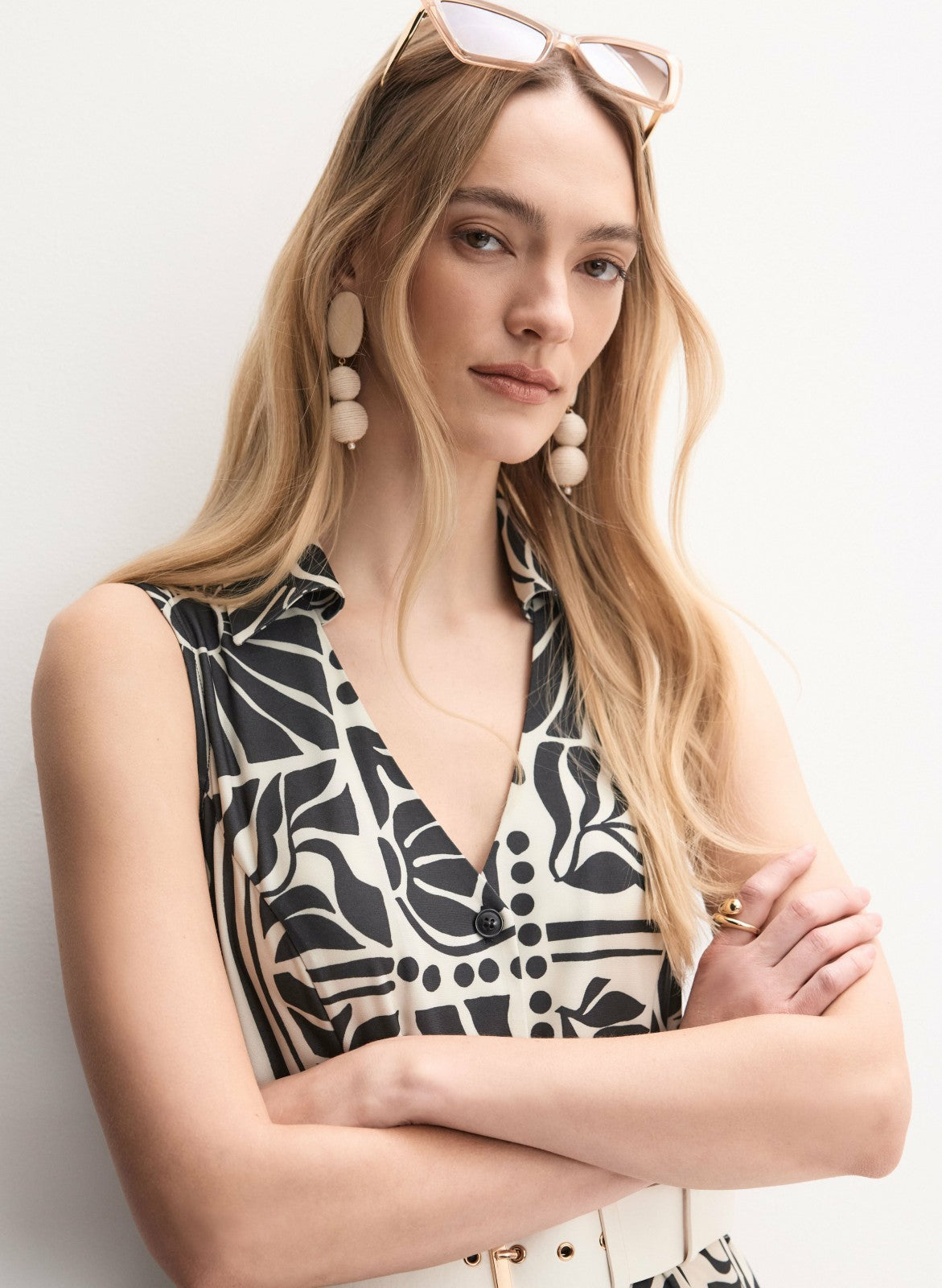 Women Tropical Print Shirt Dress Black & White | Melanie Lyne