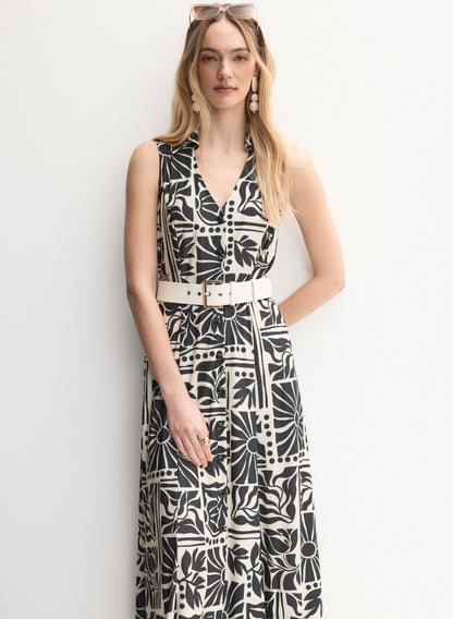 Women Tropical Print Shirt Dress Black & White | Melanie Lyne