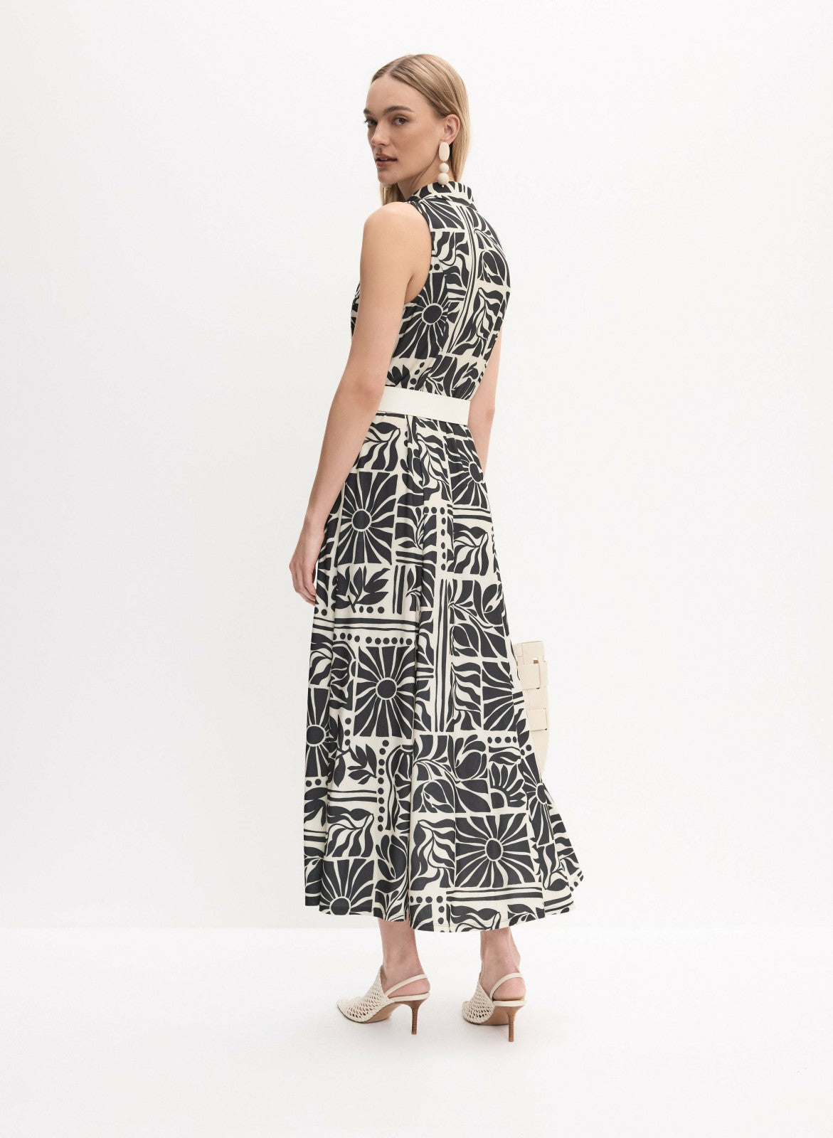 Women Tropical Print Shirt Dress Black & White | Melanie Lyne