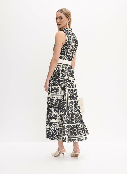 Women Tropical Print Shirt Dress Black & White | Melanie Lyne