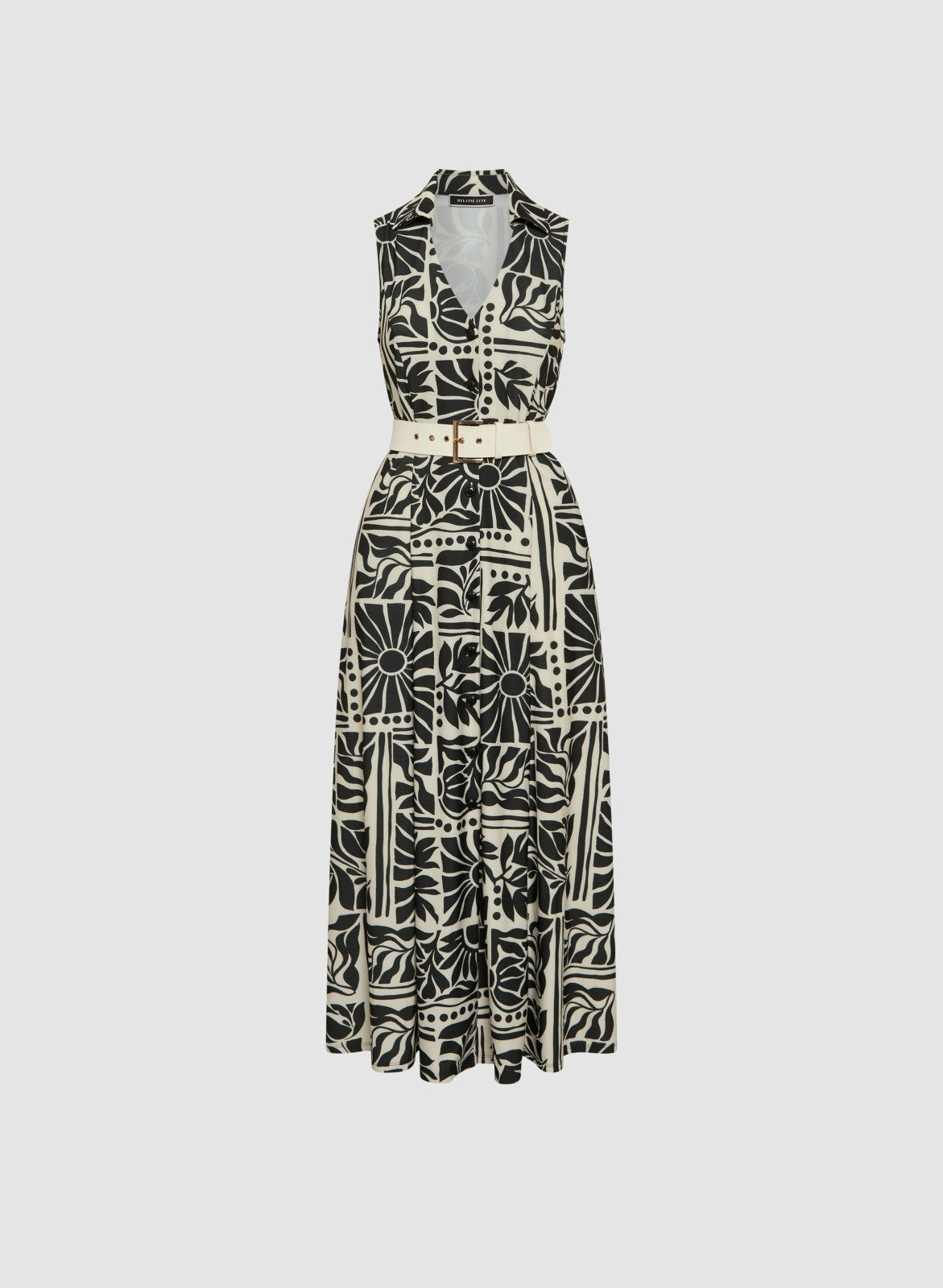 Women Tropical Print Shirt Dress Black & White | Melanie Lyne