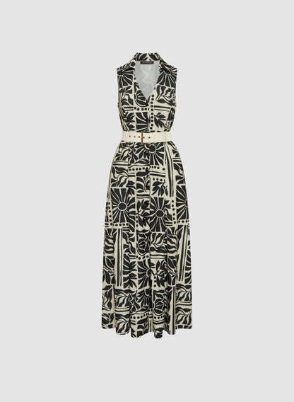 Women Tropical Print Shirt Dress Black & White | Melanie Lyne