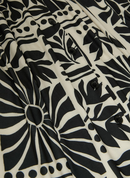 Women Tropical Print Shirt Dress Black & White | Melanie Lyne