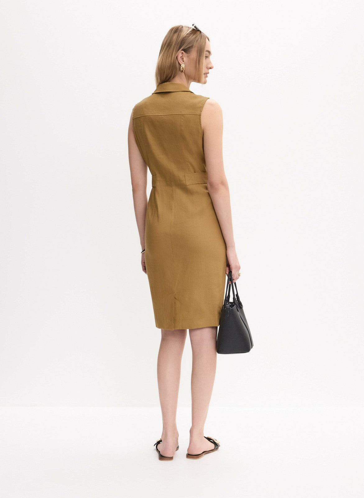 Women Utility Linen-Blend Shirt Dress Yellow Stone | Melanie Lyne