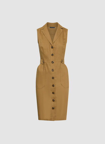 Women Utility Linen-Blend Shirt Dress Yellow Stone | Melanie Lyne