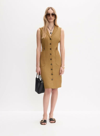 Women Utility Linen-Blend Shirt Dress Yellow Stone | Melanie Lyne