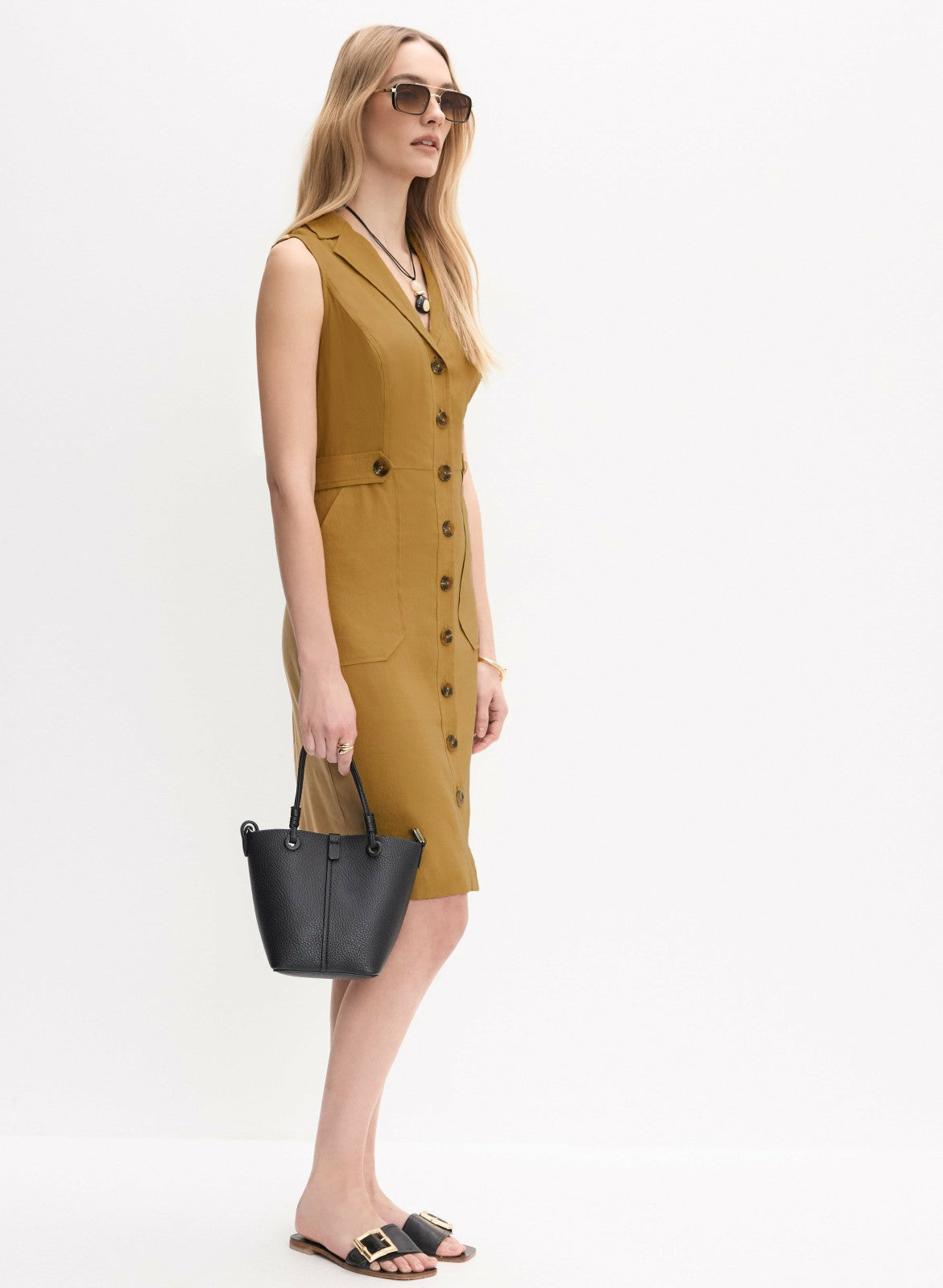 Women Utility Linen-Blend Shirt Dress Yellow Stone | Melanie Lyne