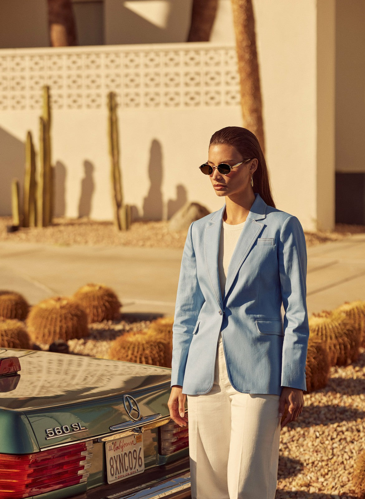 Women Jewel Button Denim Blazer Blue Pearl | Melanie Lyne