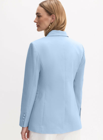 Women Jewel Button Denim Blazer Blue Pearl | Melanie Lyne