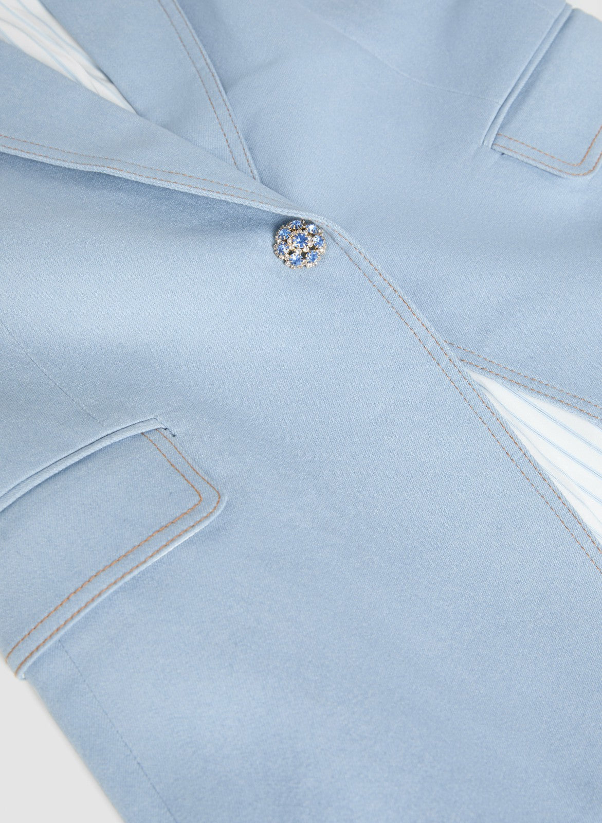 Women Jewel Button Denim Blazer Blue Pearl | Melanie Lyne
