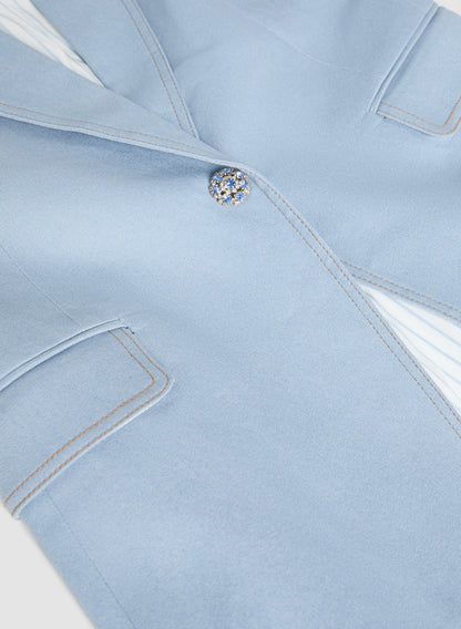 Women Jewel Button Denim Blazer Blue Pearl | Melanie Lyne