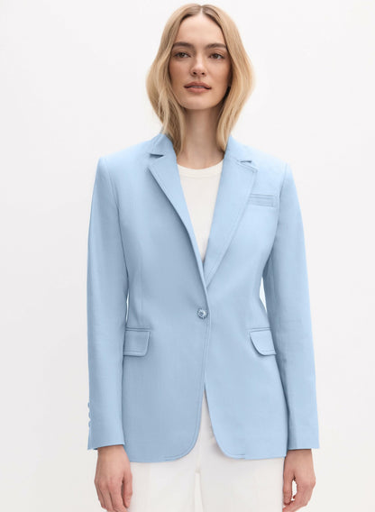 Women Jewel Button Denim Blazer Blue Pearl | Melanie Lyne