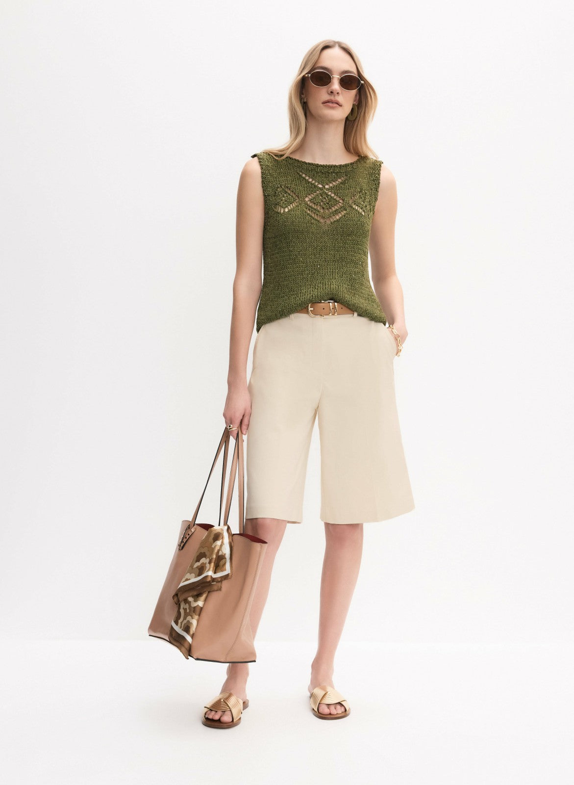 Women Long Cotton-Blend Shorts Panna | Melanie Lyne