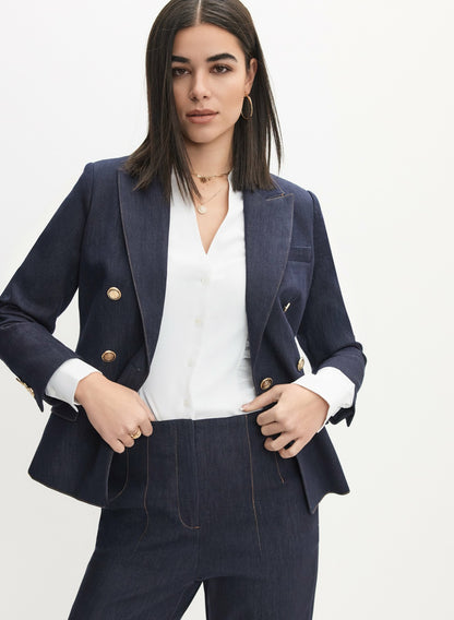 Women Contrast Stitch Denim Blazer Rinse Tint | Melanie Lyne