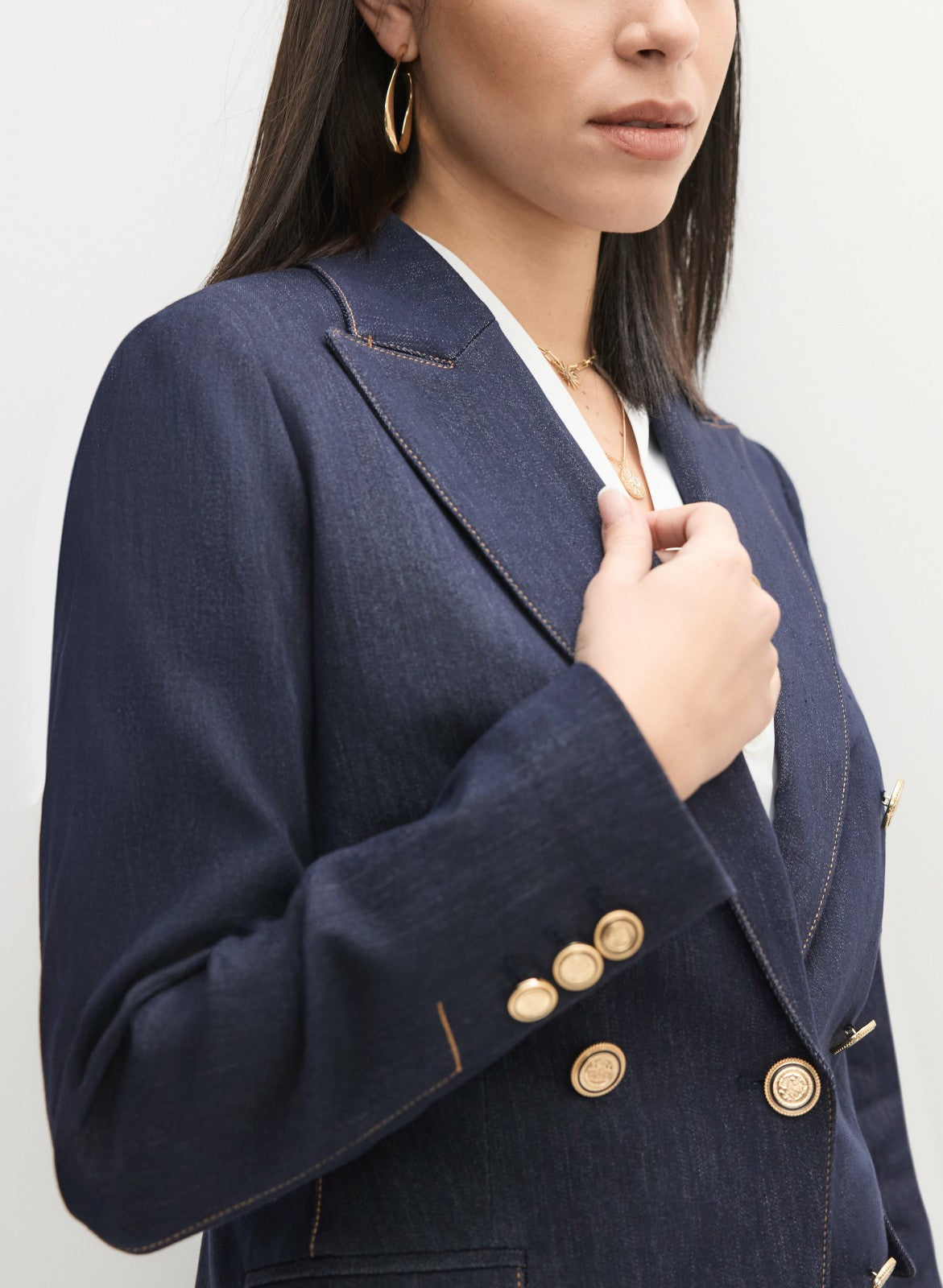 Women Contrast Stitch Denim Blazer Rinse Tint | Melanie Lyne