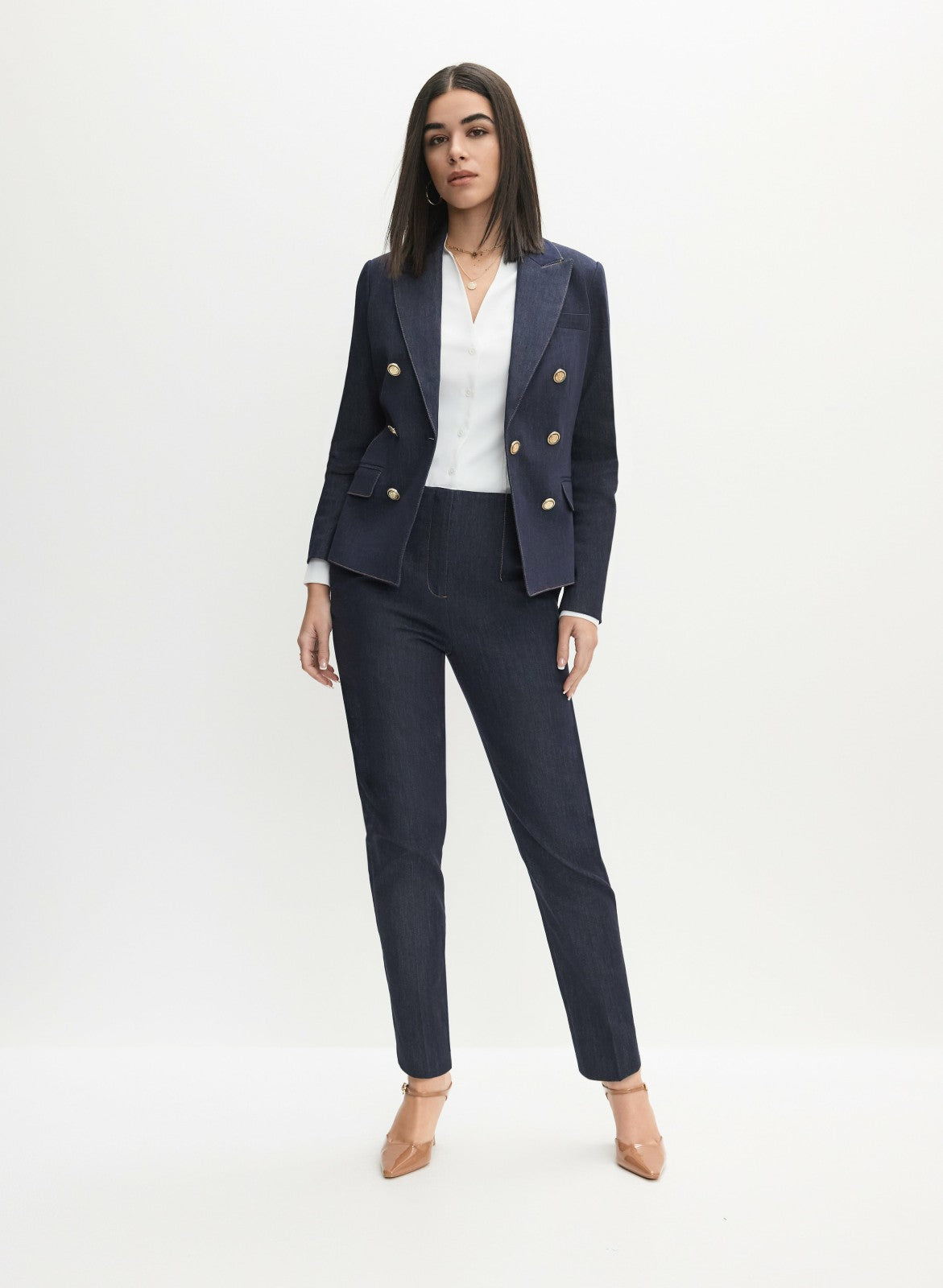 Women Contrast Stitch Denim Blazer Rinse Tint | Melanie Lyne