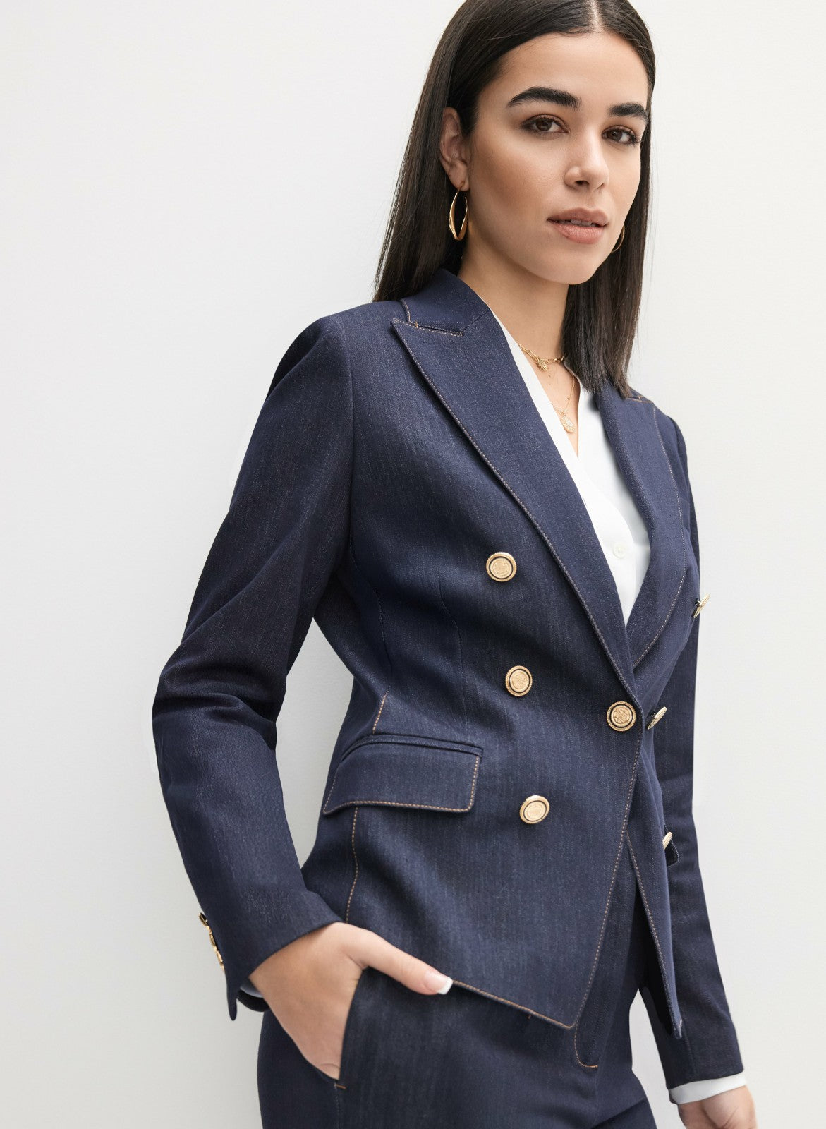 Women Contrast Stitch Denim Blazer Rinse Tint | Melanie Lyne