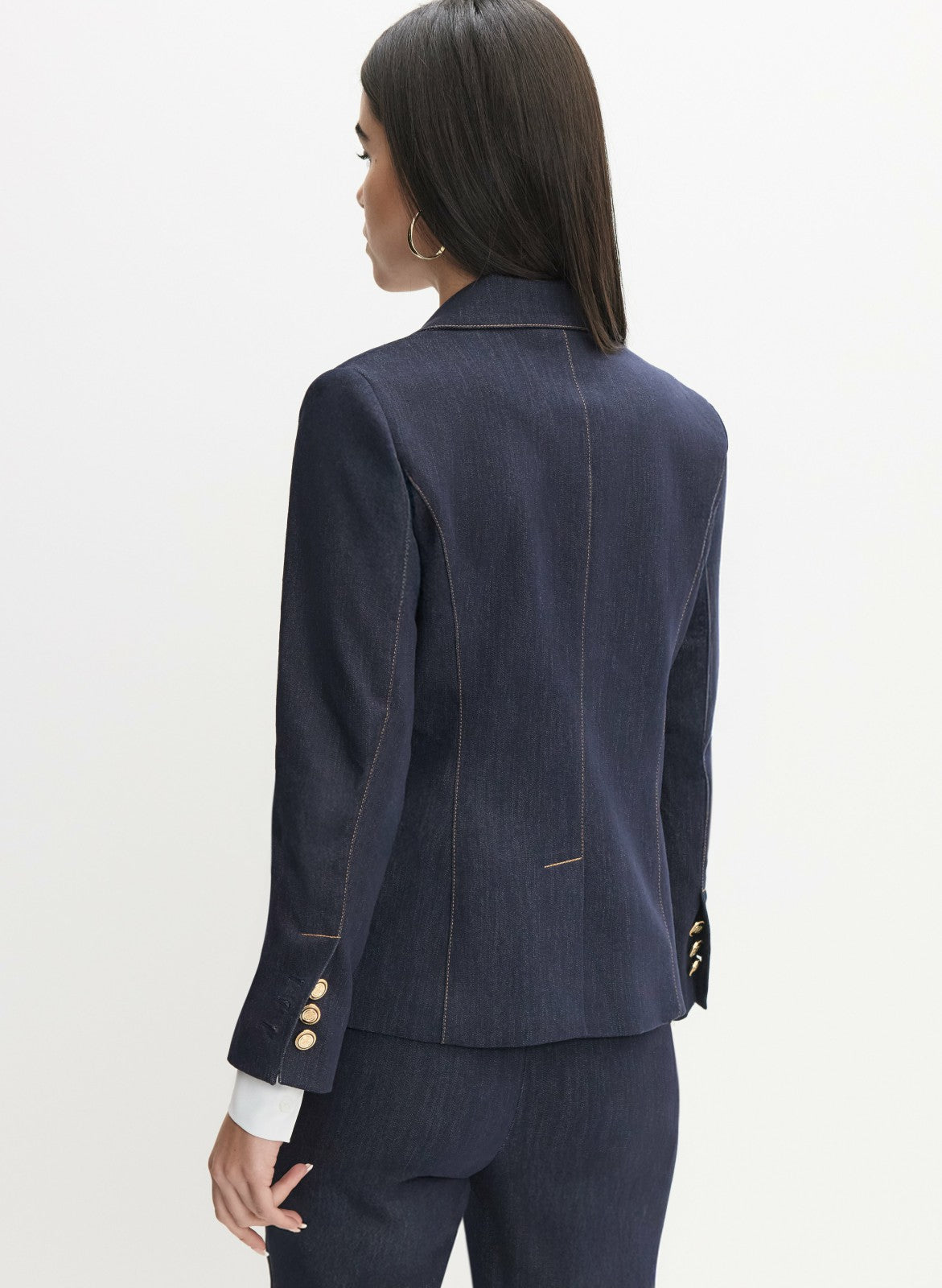 Women Contrast Stitch Denim Blazer Rinse Tint | Melanie Lyne