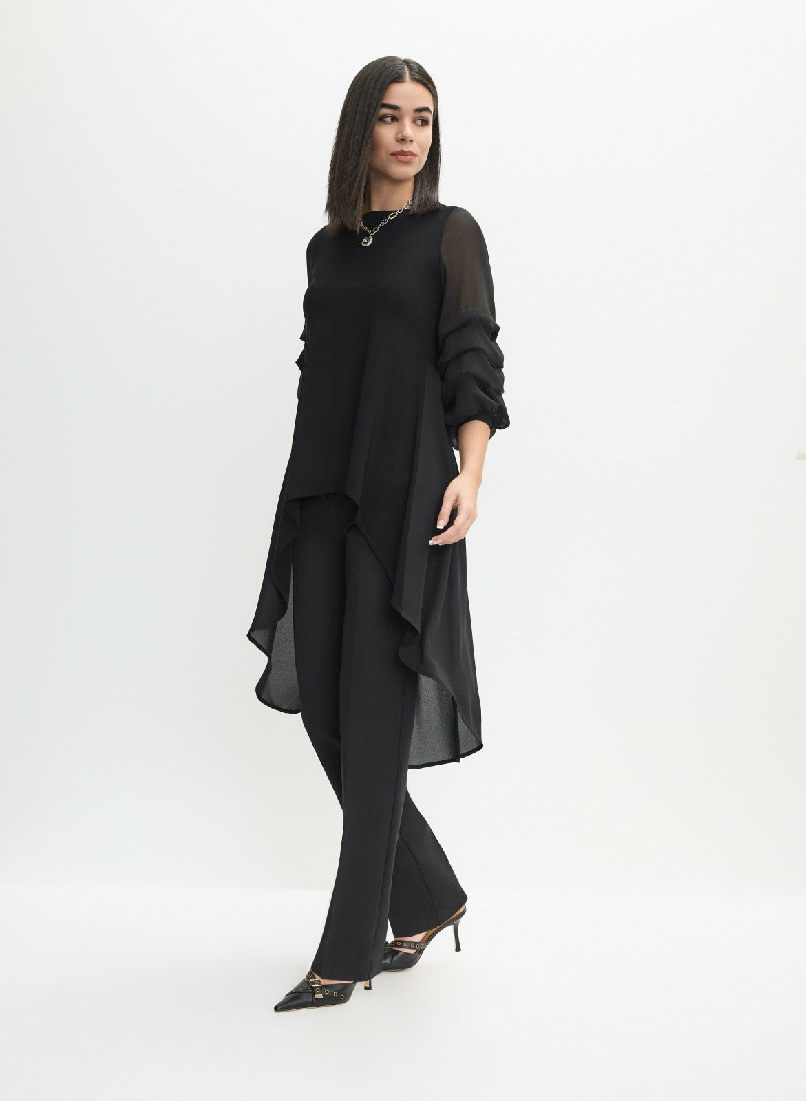 Women Asymmetric Tunic Blouse Black | Melanie Lyne