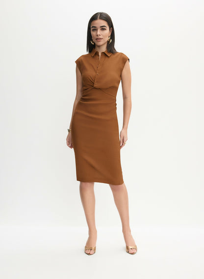 Women Linen-Blend Twist Front Dress Coffee Bean | Melanie Lyne