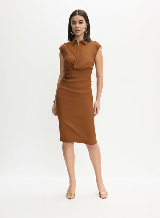 Women Linen-Blend Twist Front Dress Coffee Bean | Melanie Lyne