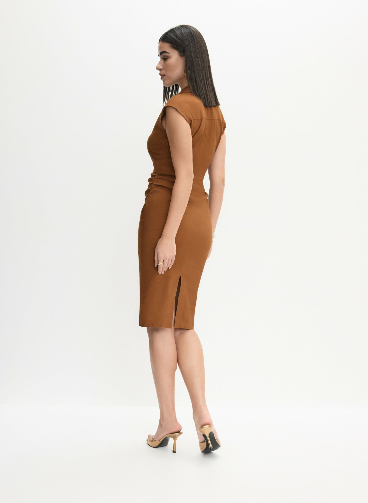 Women Linen-Blend Twist Front Dress Coffee Bean | Melanie Lyne