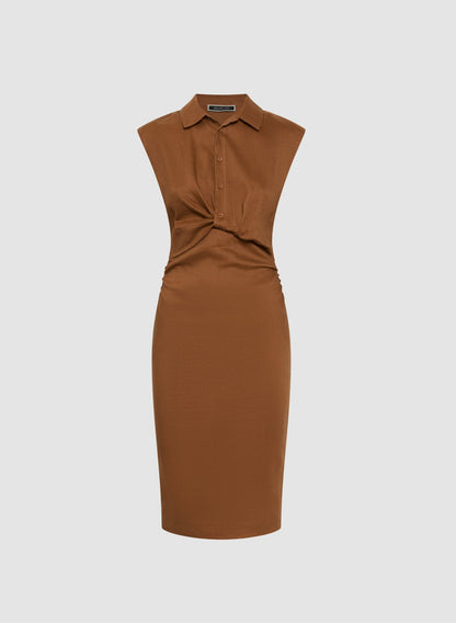 Women Linen-Blend Twist Front Dress Coffee Bean | Melanie Lyne