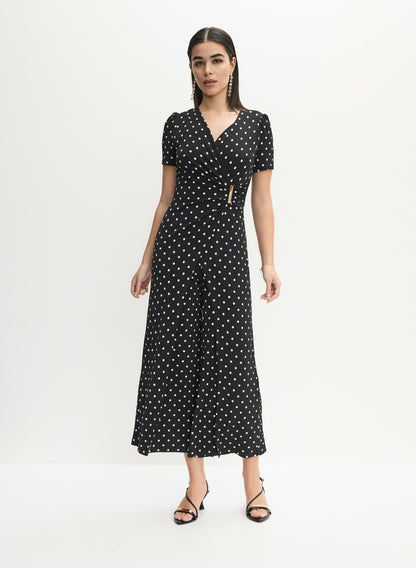 Women Joseph Ribkoff - Wrap-Over Polka Dot Jumpsuit Black Pattern | Melanie Lyne