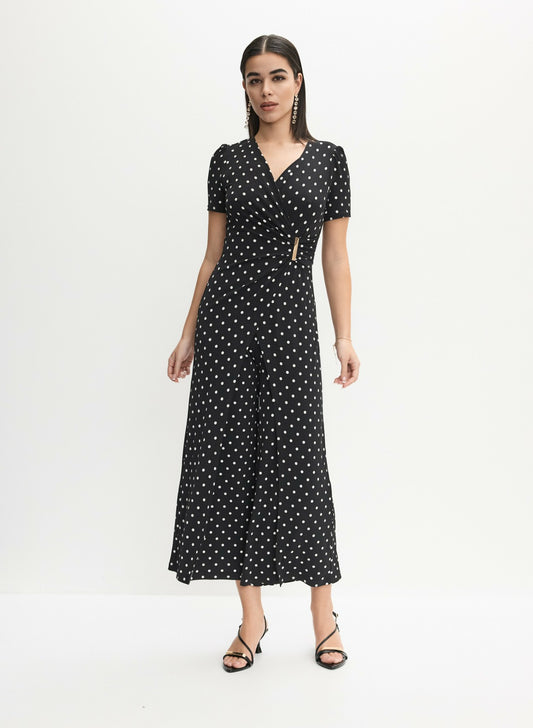 Women Joseph Ribkoff - Wrap-Over Polka Dot Jumpsuit Black Pattern | Melanie Lyne
