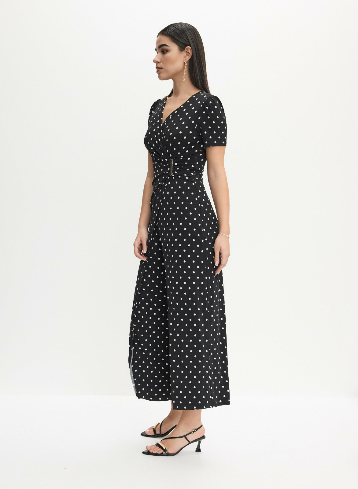 Women Joseph Ribkoff - Wrap-Over Polka Dot Jumpsuit Black Pattern | Melanie Lyne