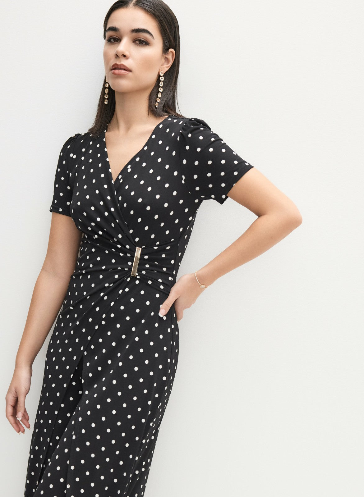 Women Joseph Ribkoff - Wrap-Over Polka Dot Jumpsuit Black Pattern | Melanie Lyne