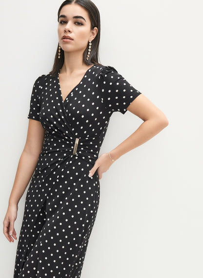 Women Joseph Ribkoff - Wrap-Over Polka Dot Jumpsuit Black Pattern | Melanie Lyne