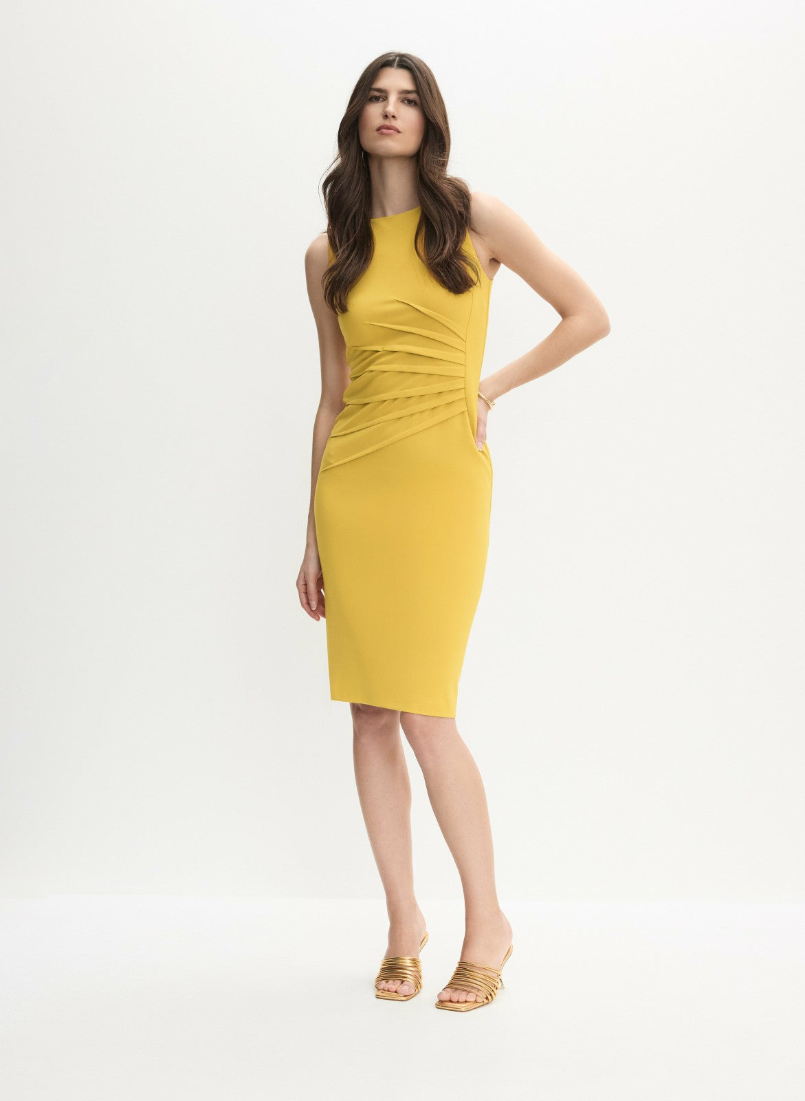 Women Fitted Pleated Waist Dress Citrine | Melanie Lyne