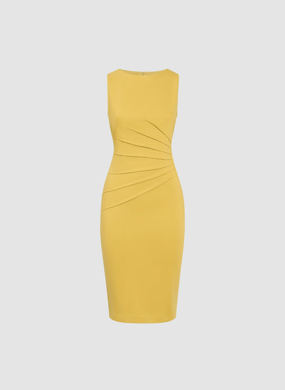 Women Fitted Pleated Waist Dress Citrine | Melanie Lyne