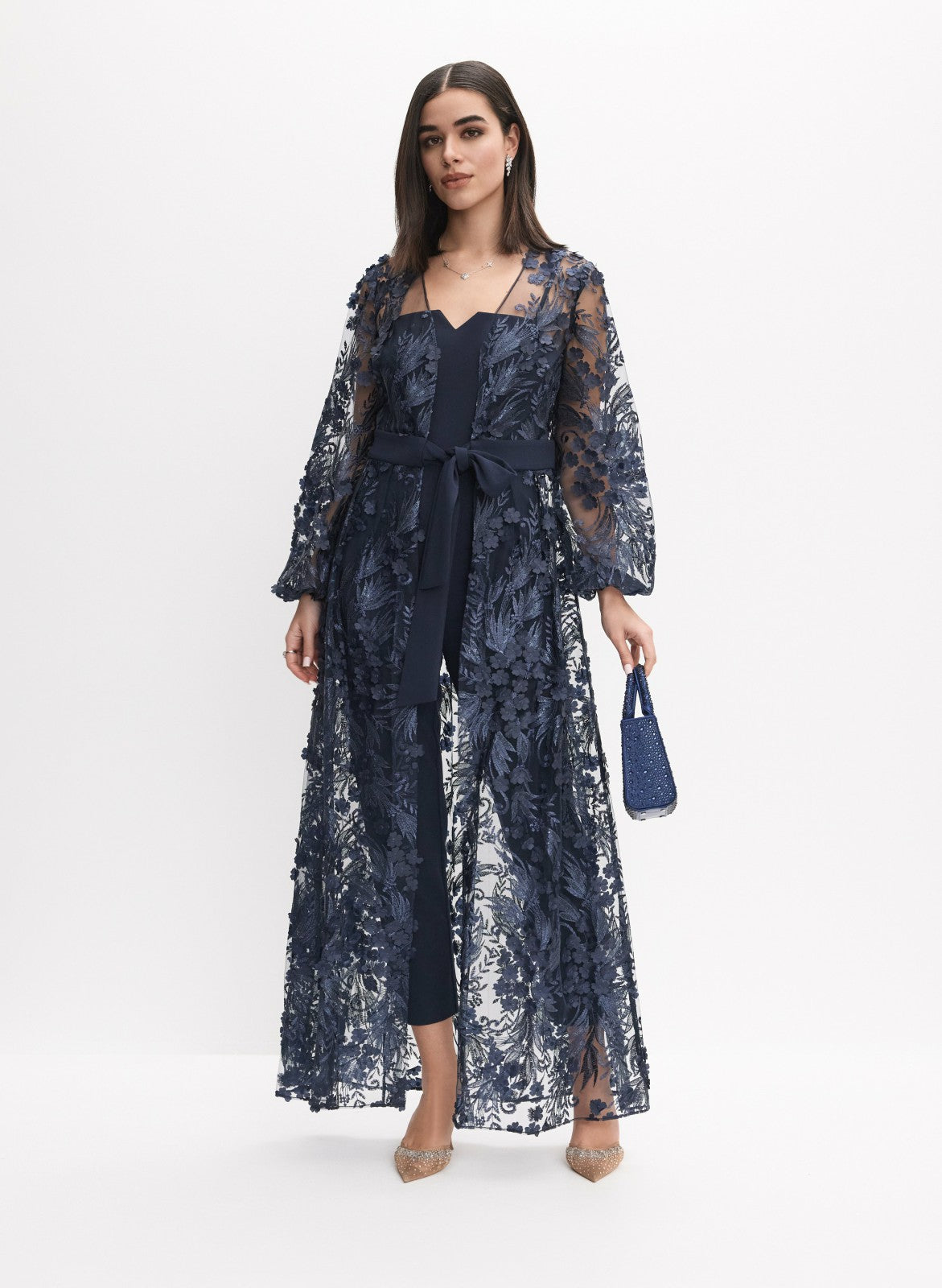 Women Floral Appliqué Jumpsuit Peacock Blue | Melanie Lyne