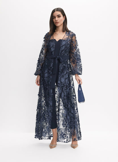 Women Floral Appliqué Jumpsuit Peacock Blue | Melanie Lyne