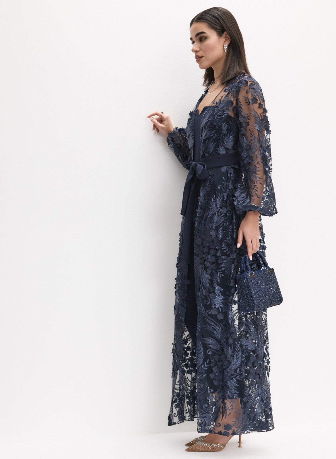 Women Floral Appliqué Jumpsuit Peacock Blue | Melanie Lyne
