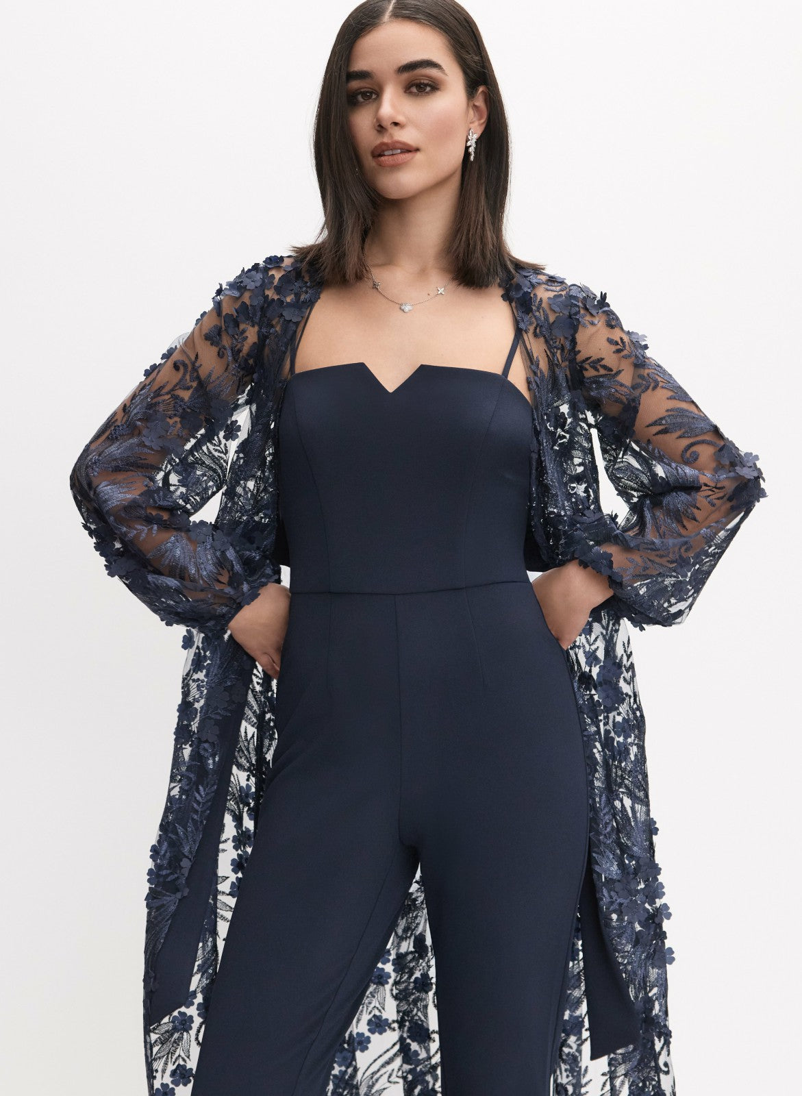 Women Floral Appliqué Jumpsuit Peacock Blue | Melanie Lyne