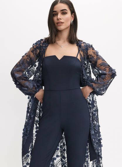 Women Floral Appliqué Jumpsuit Peacock Blue | Melanie Lyne