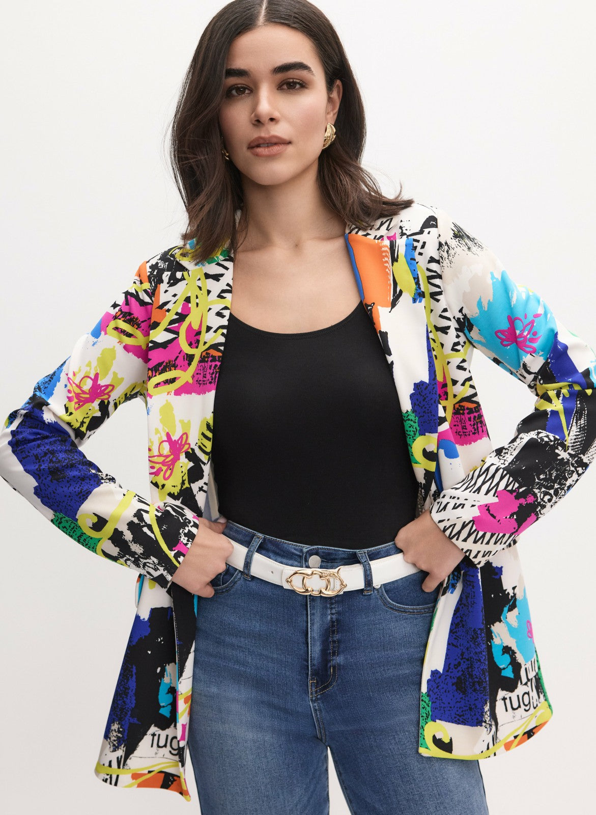 Women Joseph Ribkoff- Abstract Print Blazer White Pattern | Melanie Lyne